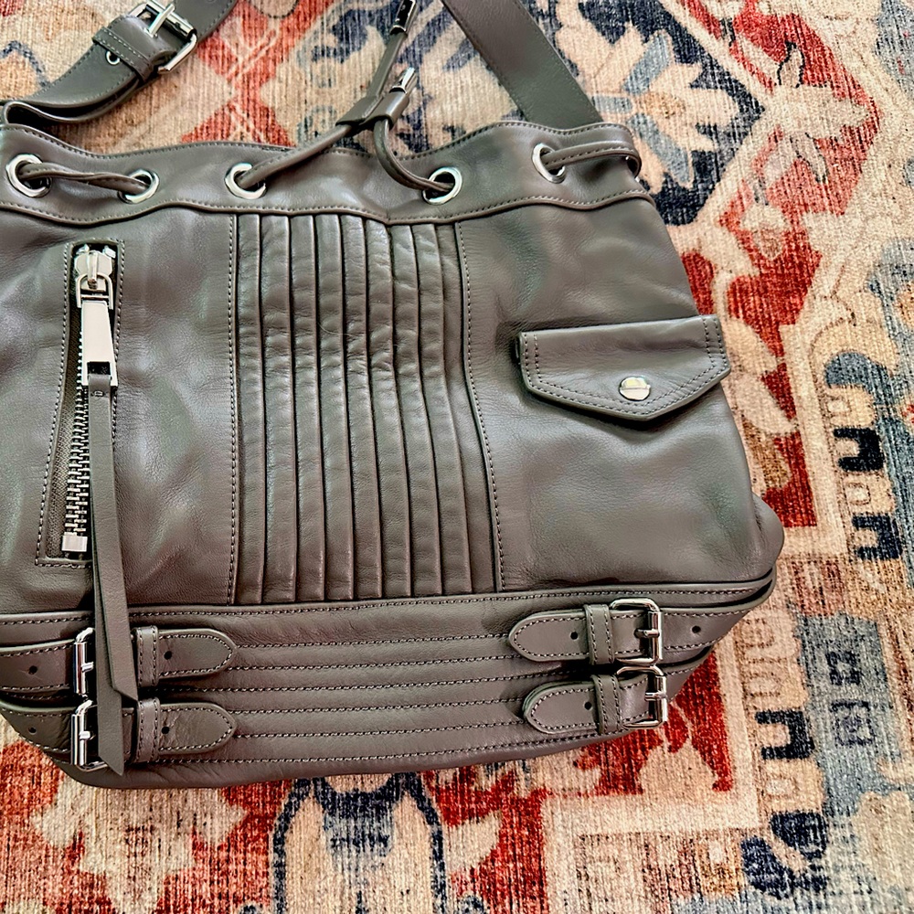 Gray Linea Pelle bucket purse other soft and rich with beautiful hardware